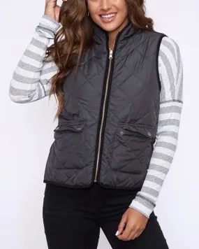 Reversible Sherpa Fleece Lined Quilted Puffer Vest - Black/Charcoal