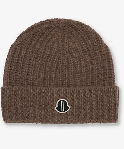 Rick Owens X Moncler logo-patch wool and cashmere-blend beanie hat