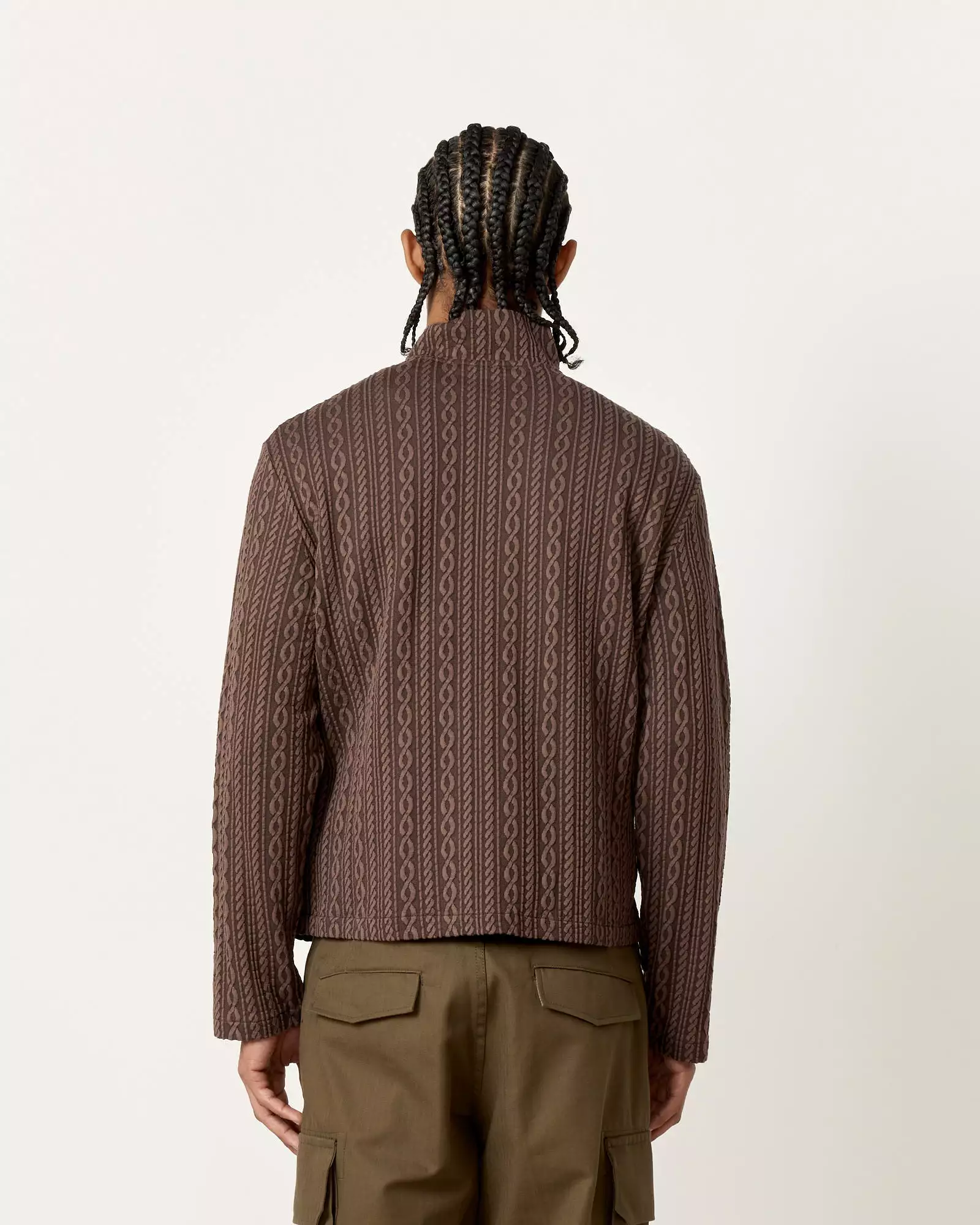 Shrunken Full Zip Polo in Indulgent Choco Cable Jacquard