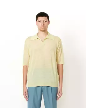 Silk Knit Skipper Polo in Lime Yellow