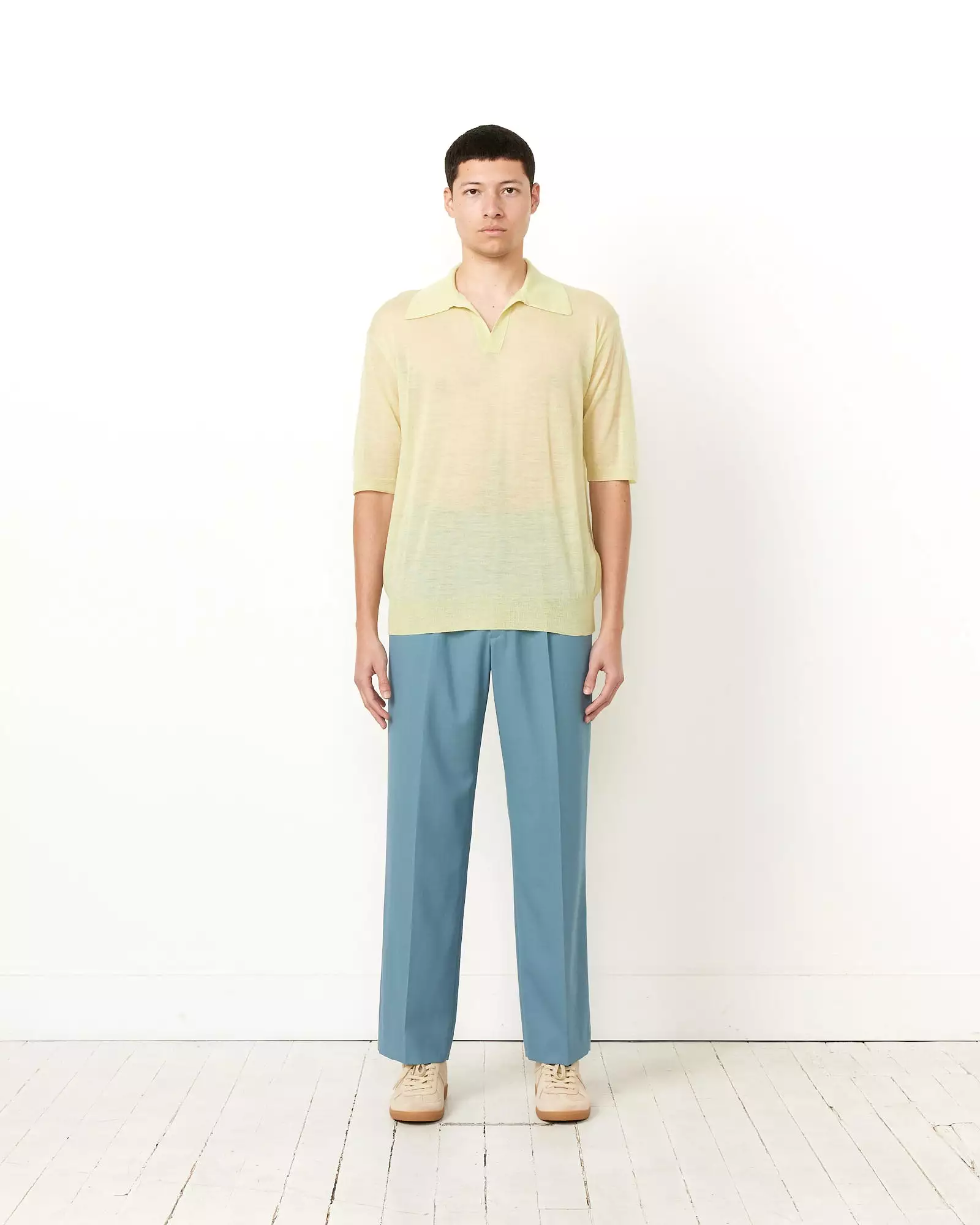 Silk Knit Skipper Polo in Lime Yellow