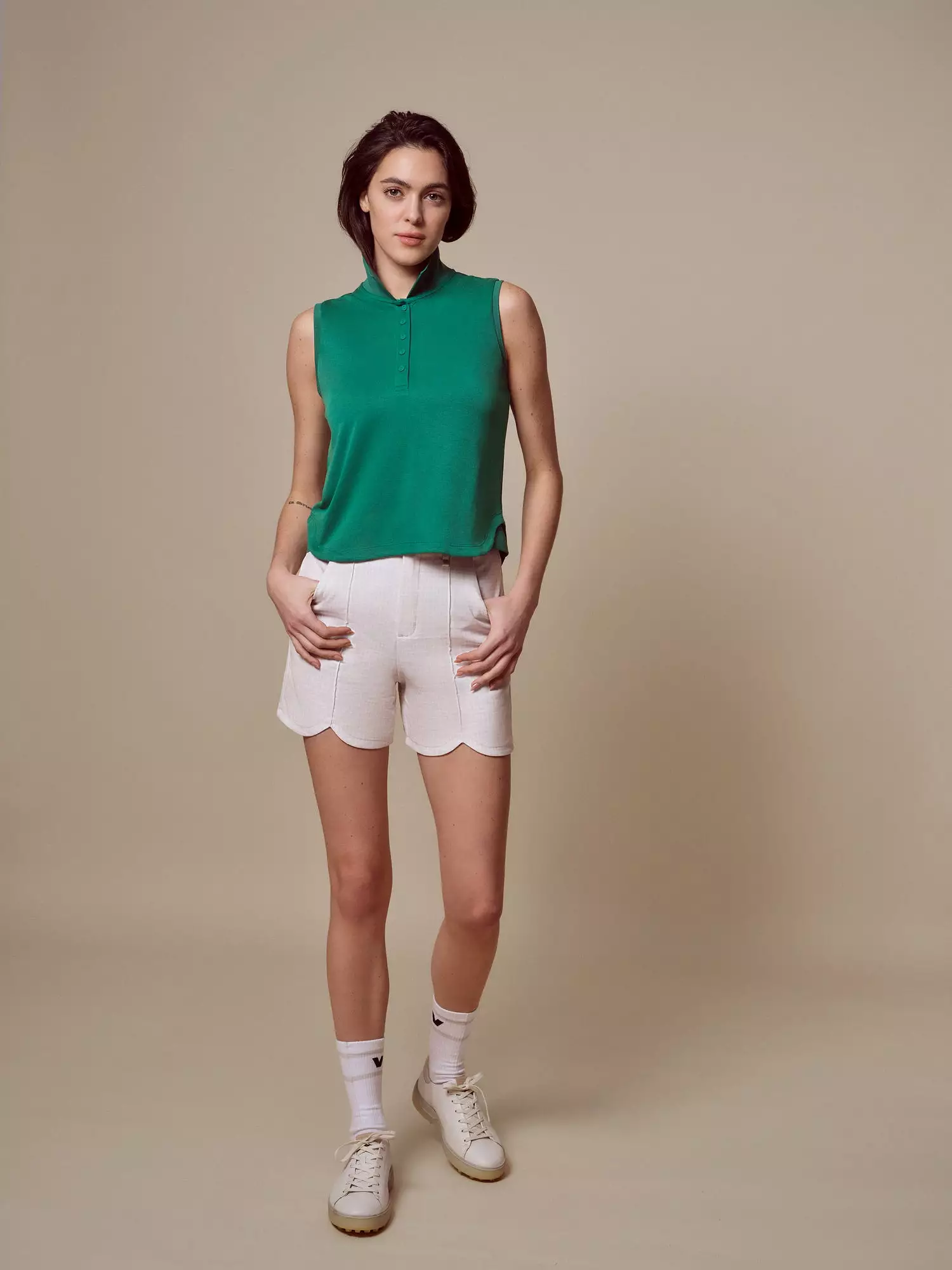 Sleeveless Cropped Polo Shirt