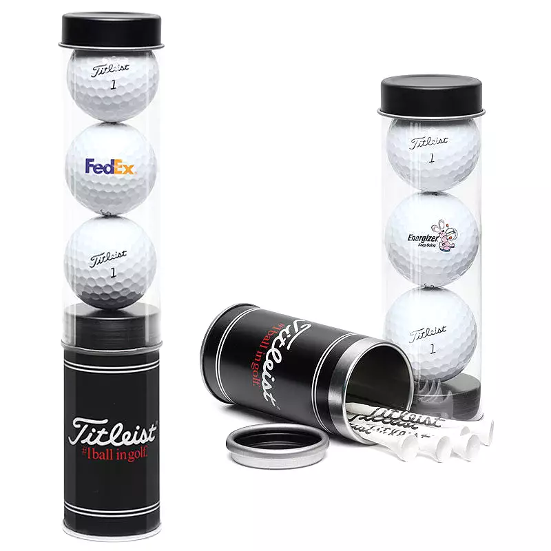 Titleist Custom Printed 3Ball Tube with Stock Tees