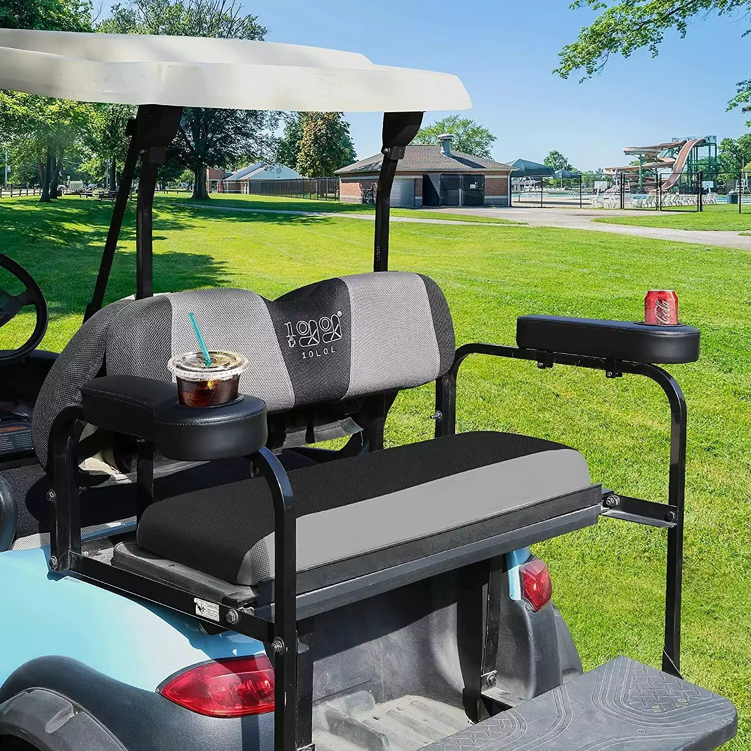 Universal Golf Cart Trailer Hitch and Armrest Kit with Cup Holders - 10L0L