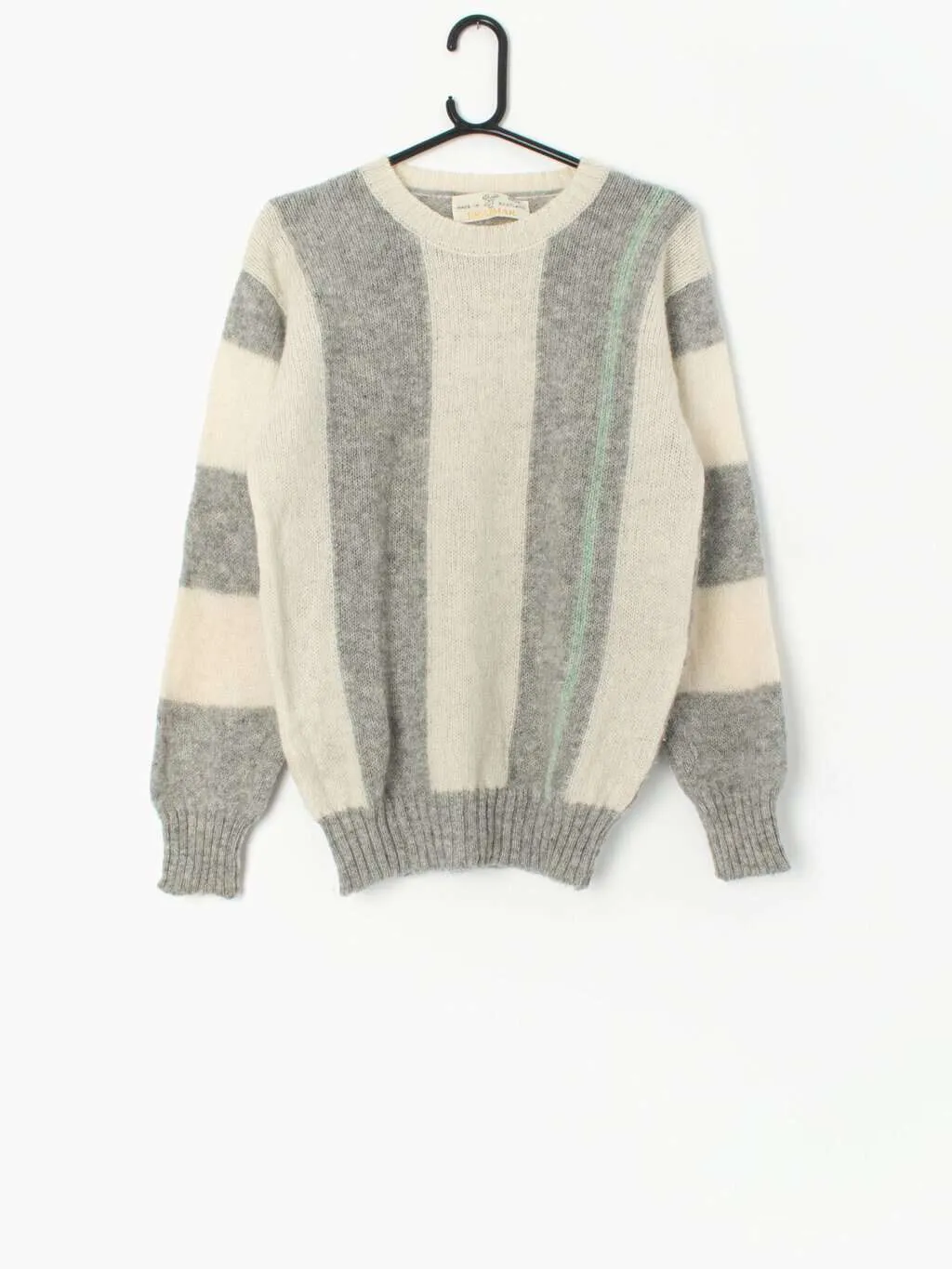 Vintage Braemar wool jumper in cream, grey and mint green, 80s – Small / Medium