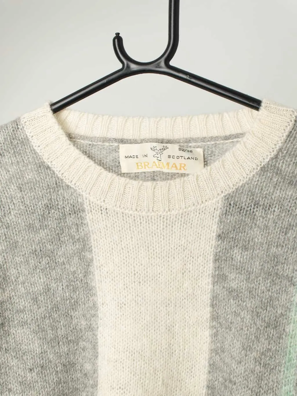 Vintage Braemar wool jumper in cream, grey and mint green, 80s – Small / Medium