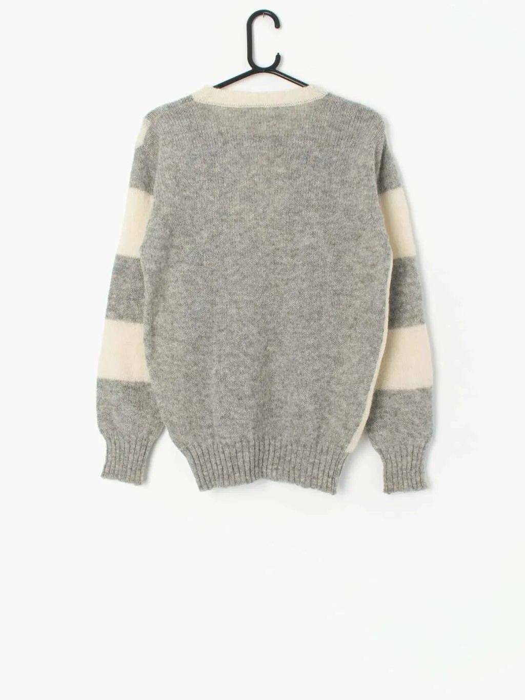 Vintage Braemar wool jumper in cream, grey and mint green, 80s – Small / Medium