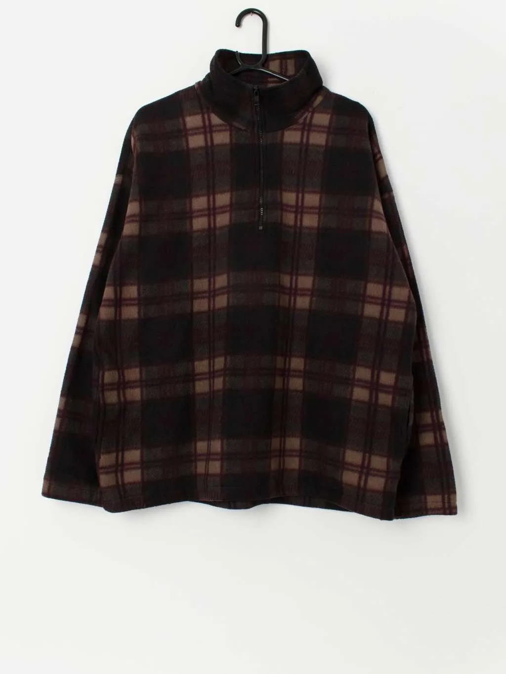 Vintage plaid fleece with quarter zip closure – XL