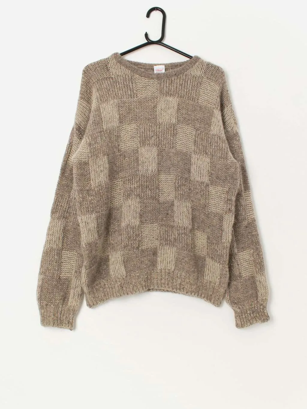 Vintage St Michael wool mohair jumper with mottled fabric and geometric pattern – Large