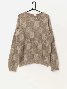 Vintage St Michael wool mohair jumper with mottled fabric and geometric pattern – Large