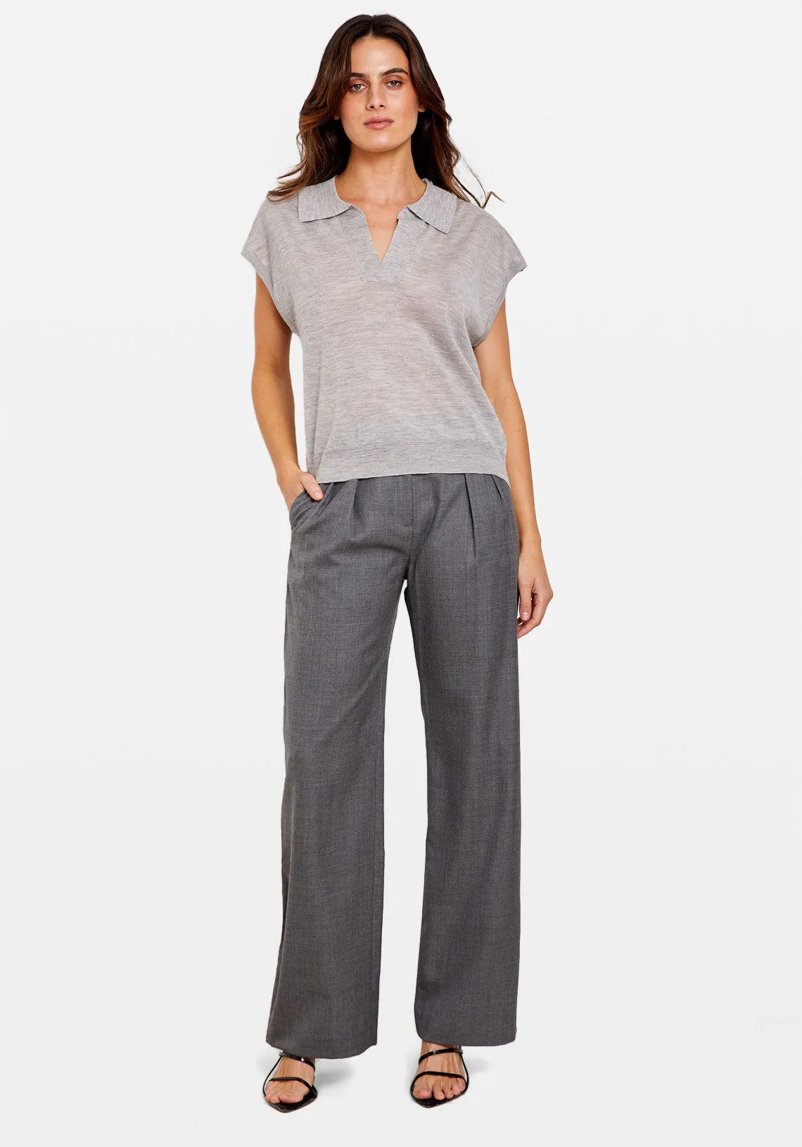 WOOL PLEATED TROUSER GREY