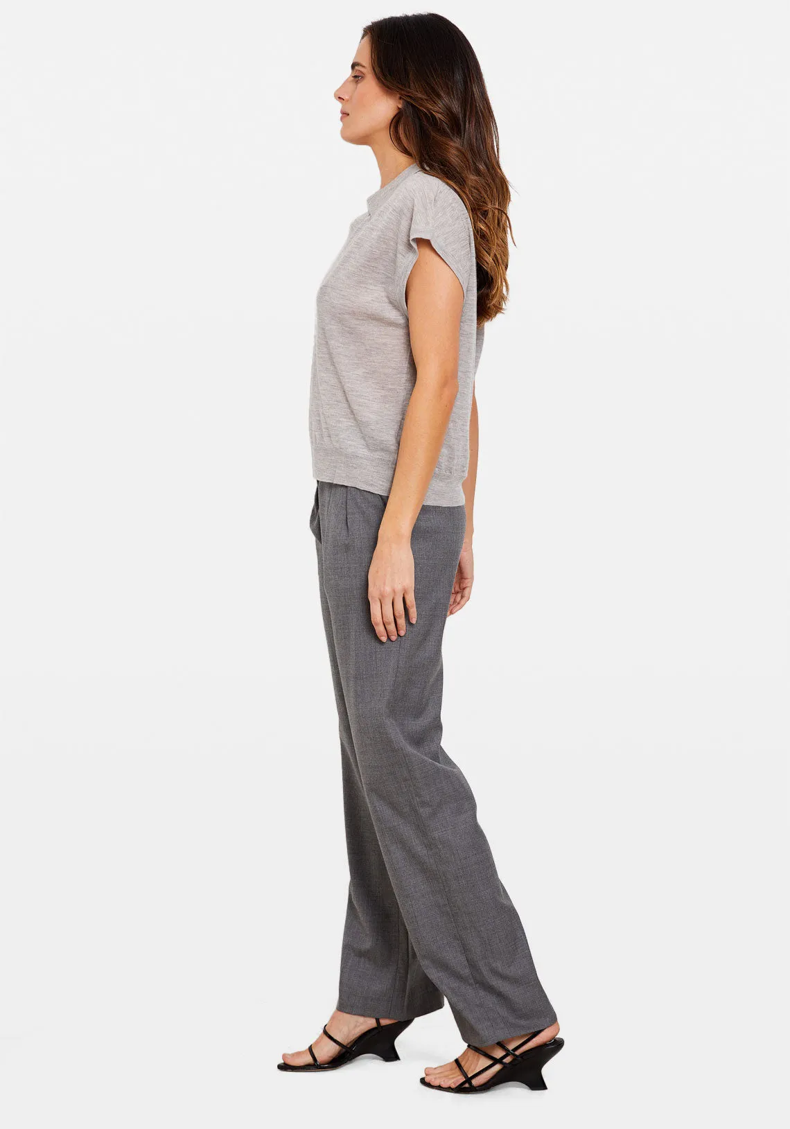 WOOL PLEATED TROUSER GREY