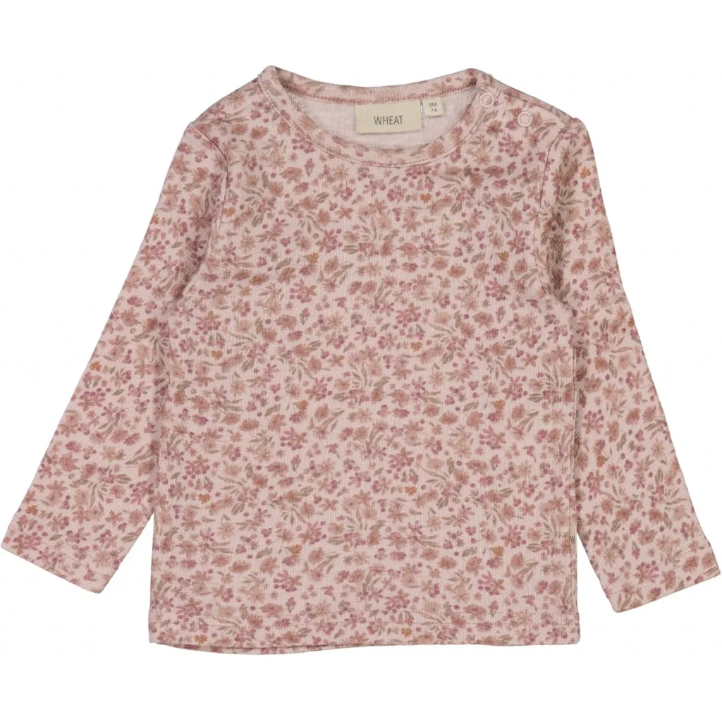 Wool T-Shirt LS - powder flowers