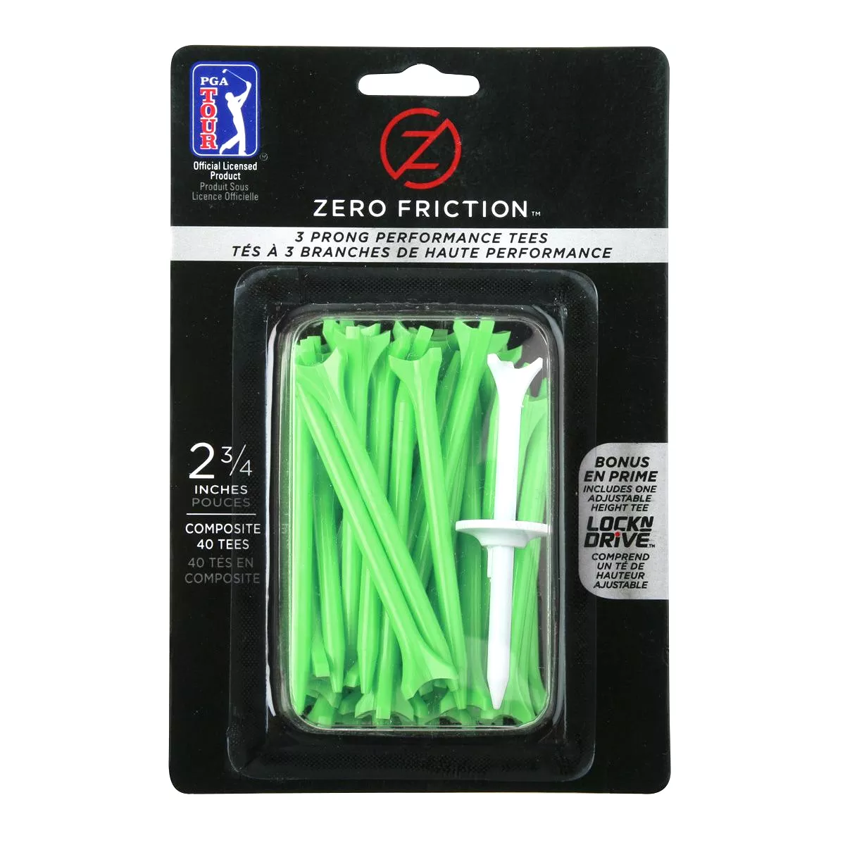 Zero Friction 3 Prong - 2.75 Green Golf Tees (Pack of 40)